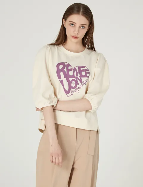 [현대백화점] 더레니본 퍼프 소매 프린팅 티셔츠 RE21C3LT704