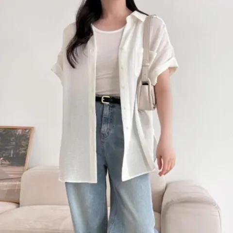 아트박스/신상오픈런 여성용 린넨 레이온 루즈핏 포켓 반팔 블라우스 +할인쿠폰