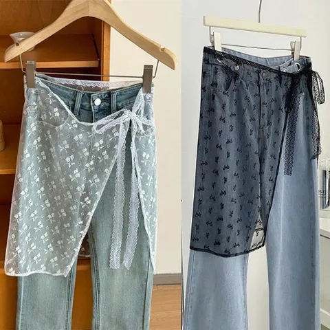 스커트 치마 레이스 레이어드 거즈 나비 플라워 청 바지