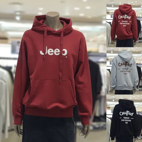 [현대백화점] [JEEP] 루즈핏 체인자수 지프 후드티셔츠 (JQ3THU041) 남 여 공용 자수 가을 오버핏 맨투맨 로고