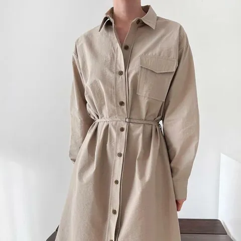 아트박스/신상오픈런 여자 버튼 포인트 카라 포켓 롱 셔츠 원피스 +할인쿠폰