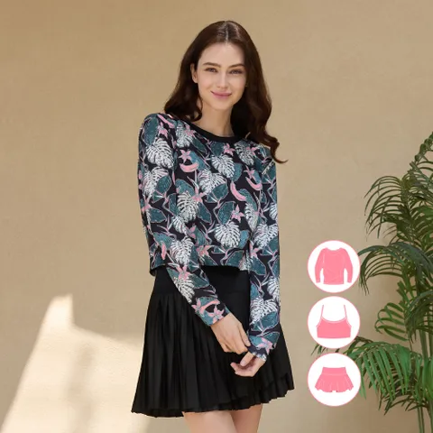 베이직엘르 여성인 패턴 반크롭 래쉬가드 스커트 세트 BEL-X216K +할인쿠폰