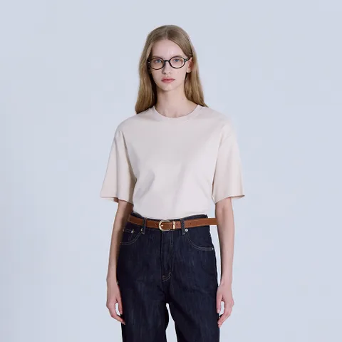 베이직하우스 여성 프리미엄 면40수 릴렉스핏크루넥 반팔티셔츠 +할인쿠폰