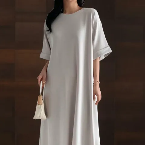 |KSO5488|여성 여름 롱원피스 빅사이즈 임신복 롤업반팔 스판