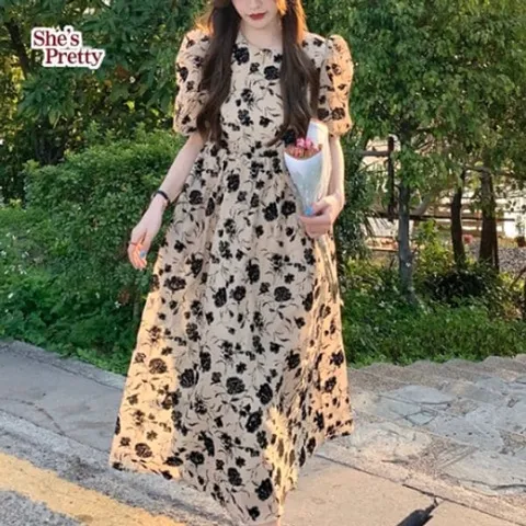 [하프클럽/쉬즈프리티]카포네플라워퍼프원피스