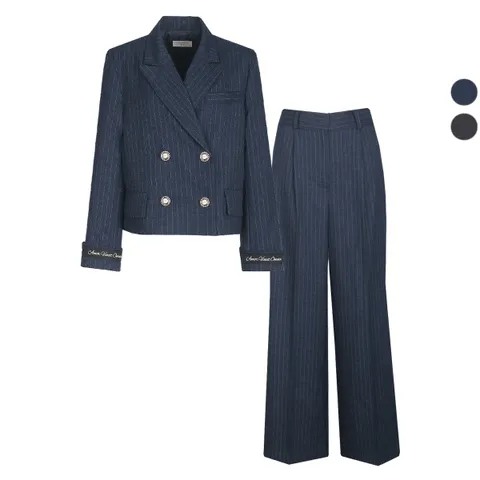 SET 여성 스트라이프 봄가을 정장 자켓+통팬츠 세트 +할인쿠폰