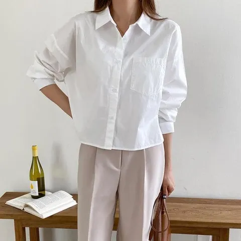 [하프클럽/다잇템]여자 데일리 남방 퓨어 카라 세미크롭 SS 남방