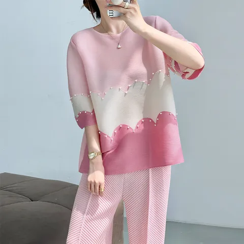 [PLEATS] 메리안 진주 7부 플리츠 블라우스 +할인쿠폰