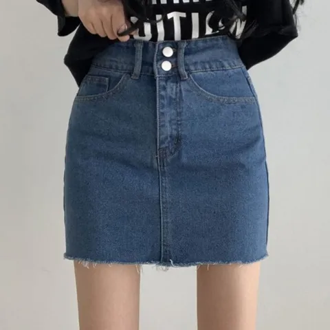 [바닐라비] 여성 하이웨이스트 투버튼 데님 스커트 +할인쿠폰