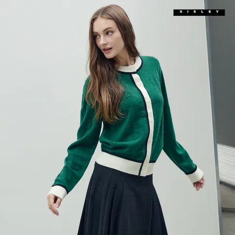 [런칭가 159000원] [SISLEY] 시슬리 울캐시블렌디드 라운드 자카드 가디건