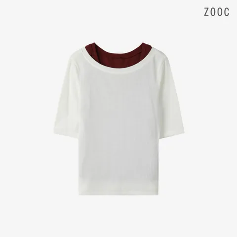 [ZOOC] 골지 배색 레이어드 티셔츠+슬리브리스 IV_V263MSM901