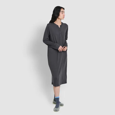 [JAJU/자주] 여 피치스킨 헨리넥 파자마 원피스_챠콜