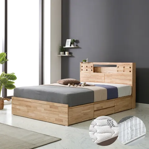 가이온 루시 고무나무 서랍형 침대 Q+미니포켓 투탑