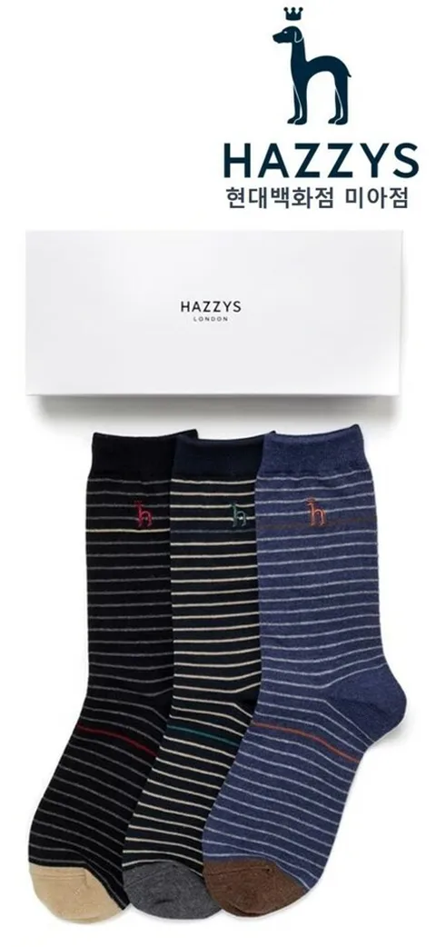 [현대백화점] 헤지스 핸드백 [HJSS0E105WT] 스트라이프 컬러배색 남성 양말 3종세트  +할인쿠폰(*배송메세지 요청시 선물포장가능*)