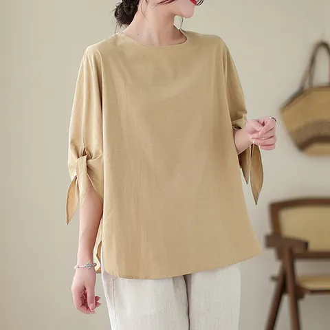 [하프클럽/스윗트리]마담옷 엄마 티셔츠 린넨 블라우스(h0091)