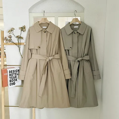 여자 깔끔 스트랩 봄 바바리 날개버튼 카라 롱코트_3