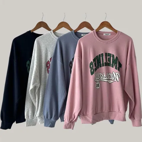 |KST9851|여성 빈티지 핑크 스트릿 오버사이즈 나염 맨투맨