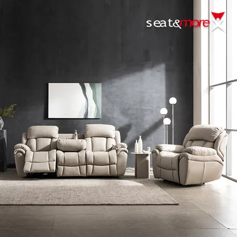 [시트앤모어]NEW갤럭시 1+3인 홈바 All천연통가죽 리클라이너 소파