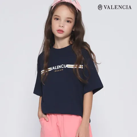 [발렌시아주니어] 제니 오버핏 면 이중직 반팔티 네이비
