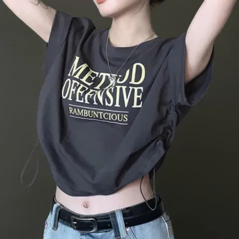 |CCT95E1|여성용 컬러 레터링 사이드 캡소매 반팔 티셔츠