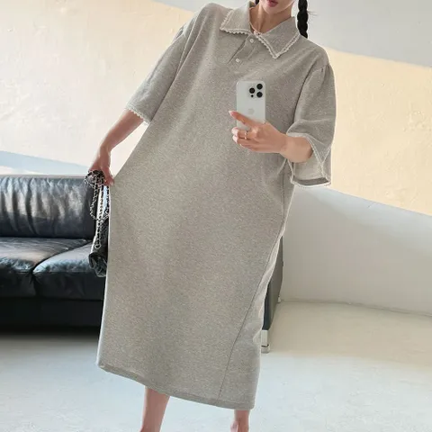 여자 레이스 카라넥 빅사이즈 무채색 피크닉 롱원피스