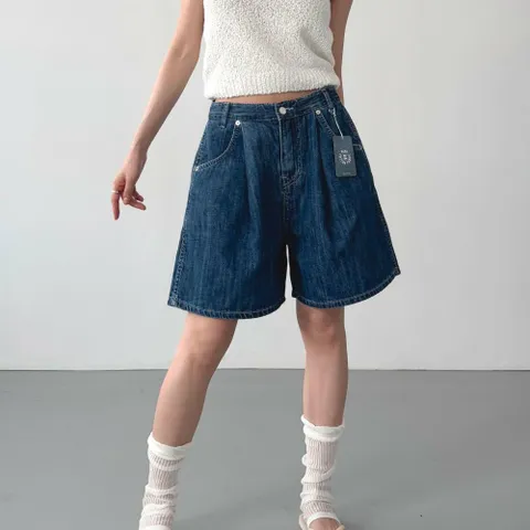 여성 바지 SS 버뮤다 4부 핀턱 진 링사 자수 청반바지