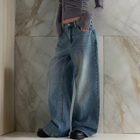 여자 넓은 논스판 골반핏 박시 청바지