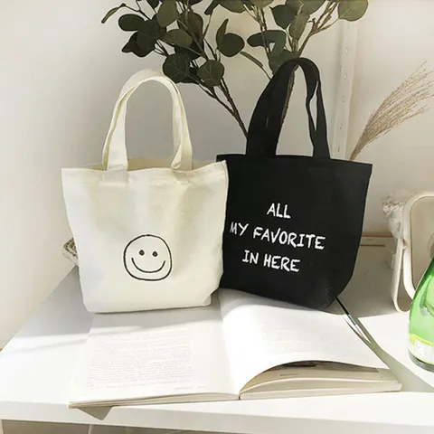 여성용 미니 토트백 겸용 스마일 에코백 보조가방