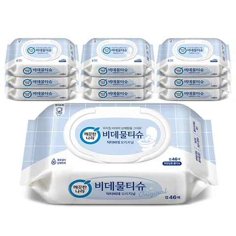 [온누리상품] 깨끗한나라 닥터비데 물티슈 캡형 46매 x 10팩