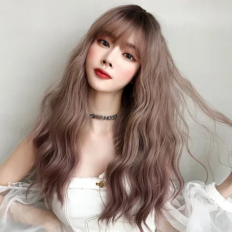 여성용 긴머리 웨이브 여신가발 통가발_애쉬핑크