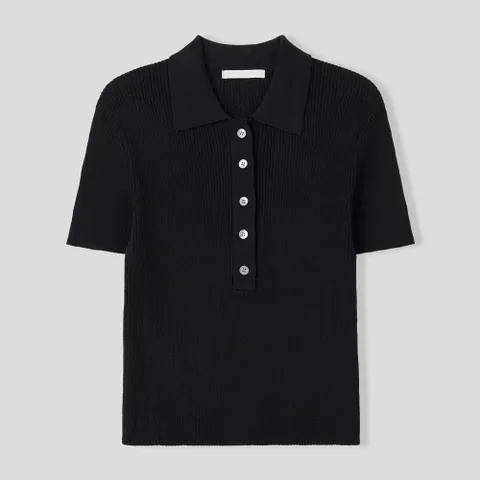 여성 빌리프 골지 카라 반팔 니트 SGW-KNH-Q023-검정