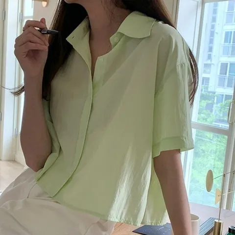 [하프클럽/다잇템]여자 혼방 카라넥 엷은 4컬러 바스락 블라우스