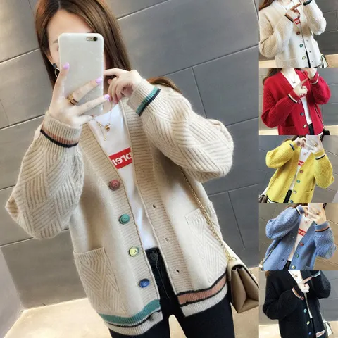 가디건 카디건 CD 컬러 버튼 포인트 숄더 라인 루즈핏