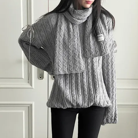 H스타일(DK)머플러꽈울니트세트 겨울 여성 니트티셔츠 머플러셋트 스웨터 목도리 +할인쿠폰