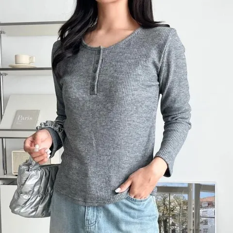 아트박스/신상오픈런 여성 골지 라운드넥 버튼 데일리 이너웨어 +할인쿠폰