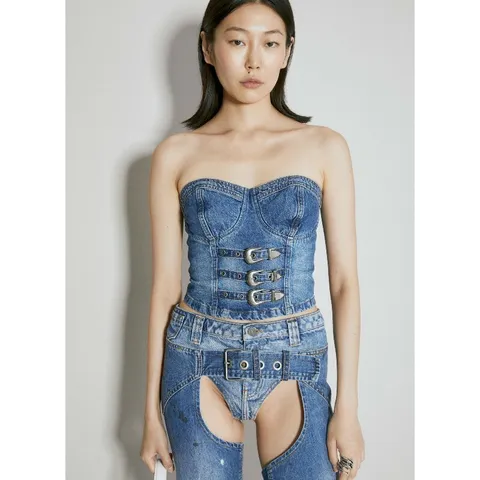 [해외배송][게스] 버클 데님 민소매 탑 W3BU28D4RV0