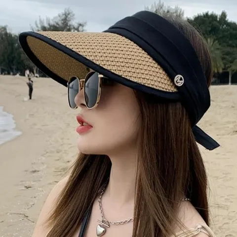 [하프클럽/다잇템]여성 자외선차단 여행룩 큐빅 썬캡 밀짚 모자