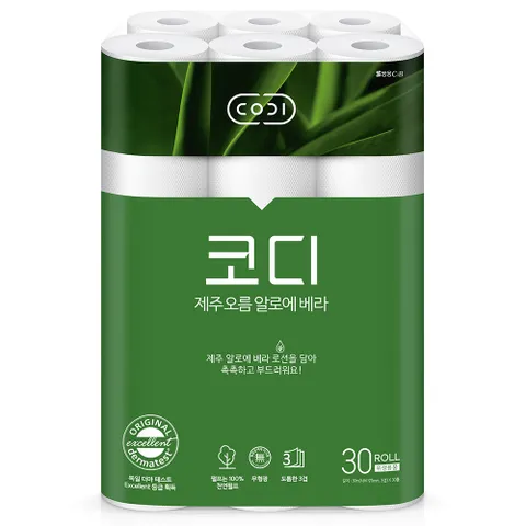 [코디] 제주 오름 알로에베라 화장지 30Mx30롤 1팩(천연펄프. 무형광. 로션)