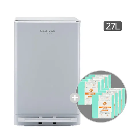 매직캔 휴지통 쓰레기통 크롬히포 27L 그레이 (추가 리필 8롤)