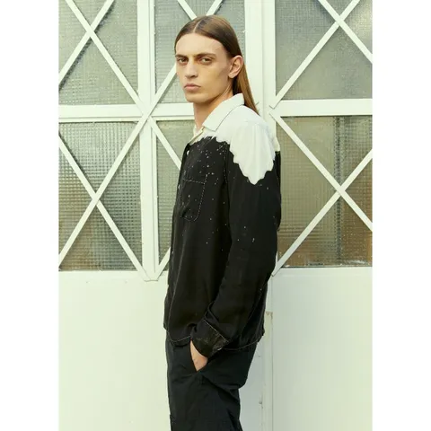 [해외배송][노마 티.디.] 핸드 염색 오픈 카라 셔츠 N36-SH 04A black