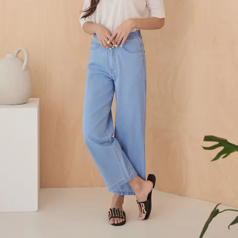 [진마니아] 여름 쿨 연청 뒷밴딩 와이드 팬츠 +할인쿠폰