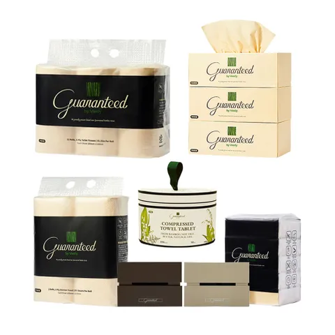 게런티드 선물세트 화장지 휴지/ 대나무 토일렛+키친타올+갑티슈+압축타올+페이셜 로션티슈+케이스(베이지)
