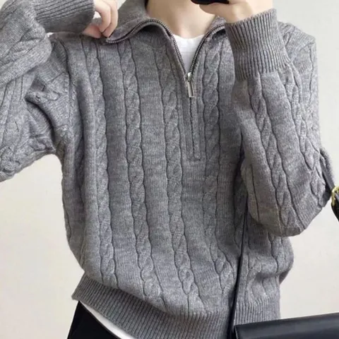 여자 캐주얼 꽈배기 카라 반집업 스웨터 니트 OCW-KNA-SWFGONVK
