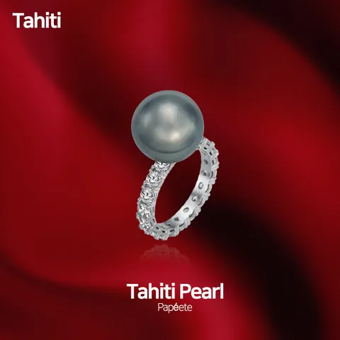 [ 타히티 바다에서 키워진 해수진주]타히티펄 약 12.5∼11mm 타히티 흑진주 18K 랩다이아몬드 반지