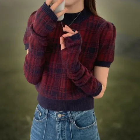 |CCD27DF|여성용 클래식 컬러 블록 반팔 니트 세트