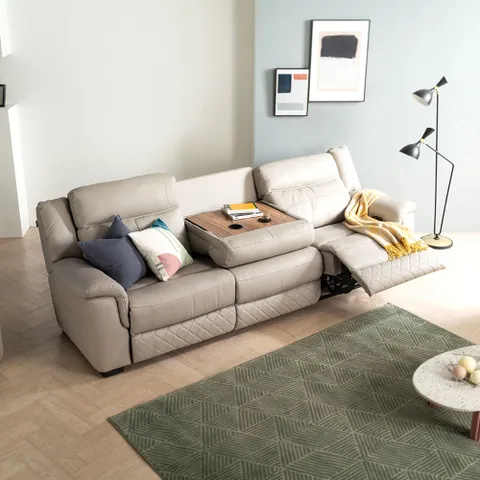 [시트앤모어]샌즈 2모터 전동 4인용 천연면피통가죽 리클라이너소파