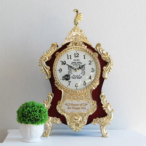 무소음 해피하우스 금도금 대형 주물 탁상시계 HST-383