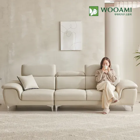 우아미가구 레브 4인용 무빙헤드 가죽 소파 2color