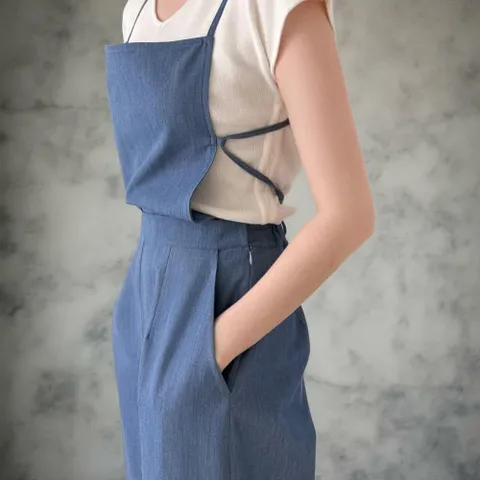 여성 스트랩 레이온 슬리브리스 데님팬츠 점프수트