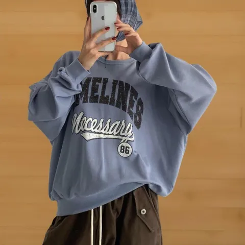 |KST9851|여성 빈티지 핑크 오버사이즈 스트리트 프린트 맨투맨